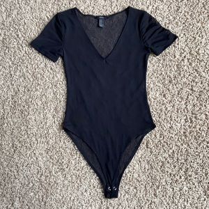 Black Mesh Short Sleeve V-Neck Bodysuit